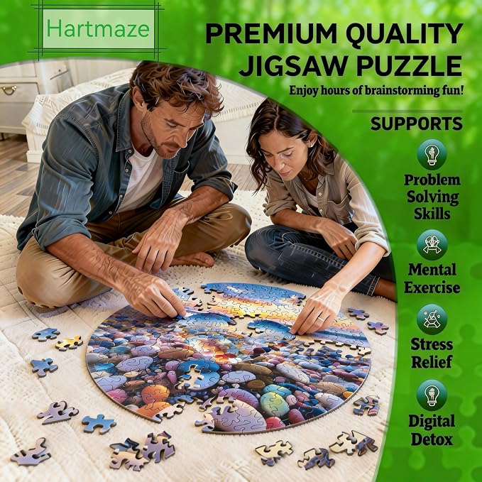 Hartmaze Sunset on Pebble Beach Wooden Puzzle, 178 Intricate Irregular Pieces, 11.2x11.2 Inch, Exquisite Wooden Gift Box – Stunning Coastal Art Jigsaw for Adults & Kids 8+