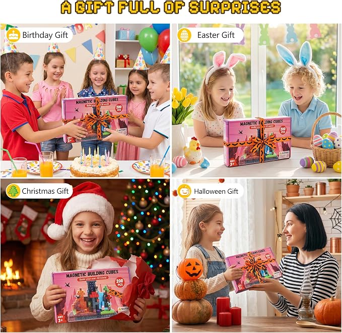 200PCS Magnetic Blocks, Magnetic Building Blocks, 0.78in Magnetic Building Cubes, STEM Game Stacking Toys for Kids, Birthday Gifts for Boys and Girls Age 3+ Years Old