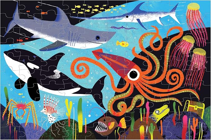 Mudpuppy’s Ocean Predators 100 Piece Glow in The Dark Puzzle, Includes 100 Glow in The Dark Pieces, Perfect for Ages 5+, Turn Out The Lights and Let The Completed Puzzle Glow!