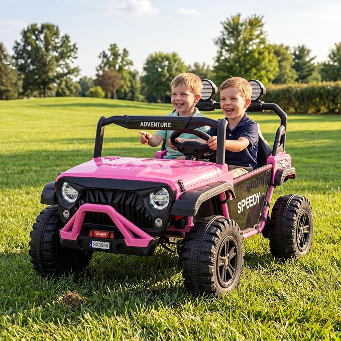 24V 2-Seater Ride on UTV Truck with Remote Control – 4WD Electric Vehicle Designed for Big Kids, Featuring Spring Suspension, Front and Behind LED Lights, Dual Storage Compartments, 3 Speed Settings,