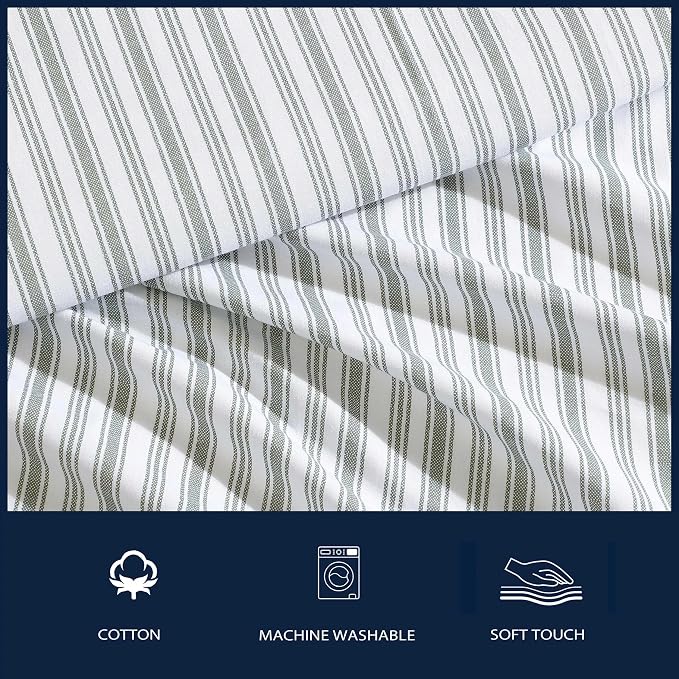 Nautica - Full Size Sheet Set, Crisp & Tailored Cooling Sheets with a Smooth Cotton Percale Lightweight Feel - Bed Sheets with Matching Pillowcases & Fitted Sheet (Coleridge Stripe Green)