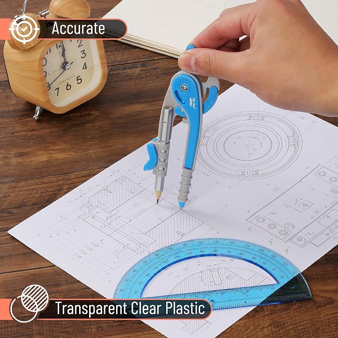 Mr. Pen- Geometry Compass and Protractor Set, 6 Inch Compass | 6 Inch Protractor, Drawing Tool for School, Clear Plastic, Easy Grip, Precision Design for Math, Art, Drafting, Architecture