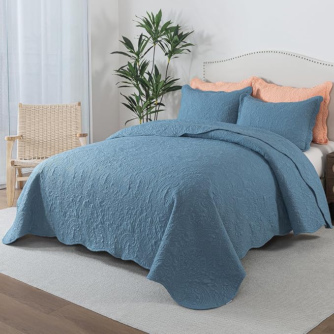 HoneiLife King Quilt Bedding Sets - 3 Piece Microfiber Quilt Sets Lightweight Bedspreads Reversible Coverlets Retro Bed Cover Quilt King Size All Season Quilts