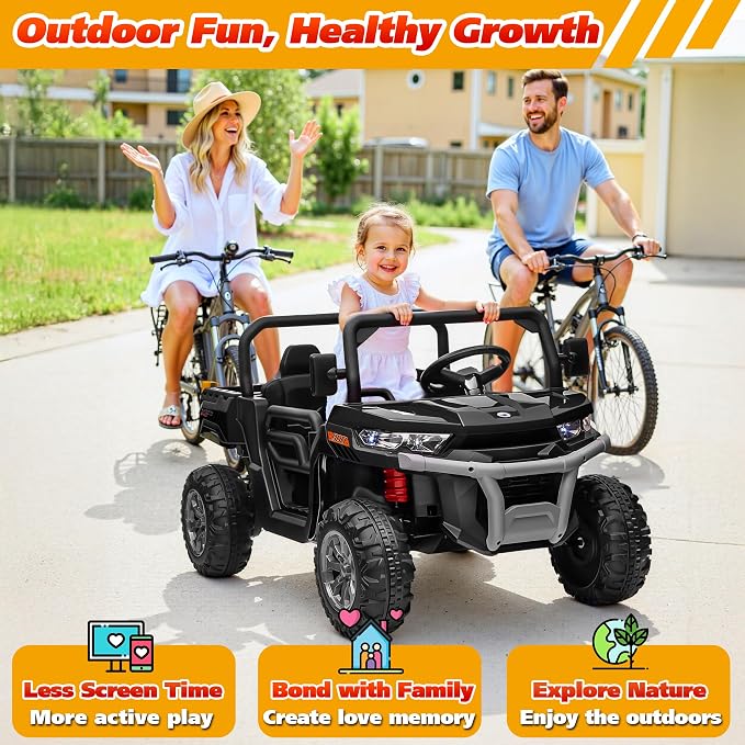 Joyracer 4WD 24 Volt Ride on Toys, 800W Ride on Truck for Kids, 2 Seater Power Car Wheels w/Dump Bed & Shovel, Ride on UTV w/Remote Control, Bluetooth, LED Lights, Black