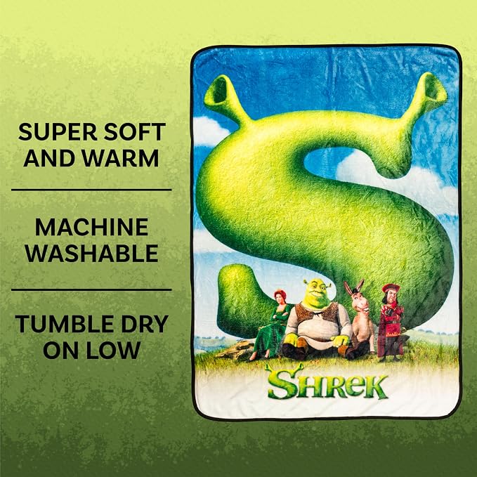Silver Buffalo Shrek Movie Poster Featuring Donkey, Princess Fiona, and Lord Farquaad 45" x 60" Fleece Throw, Soft and Cozy Blanket, 250 GSM