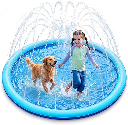 SLOOSH 60" Non-Slip Splash Pad Sprinkler - Outdoor Water Toys Play Mat for Toddlers Kids Dogs, Outside Thickened Sprinkler Pool Party Durable Backyard Fountain for Girls Boys Pets (60in, Blue)