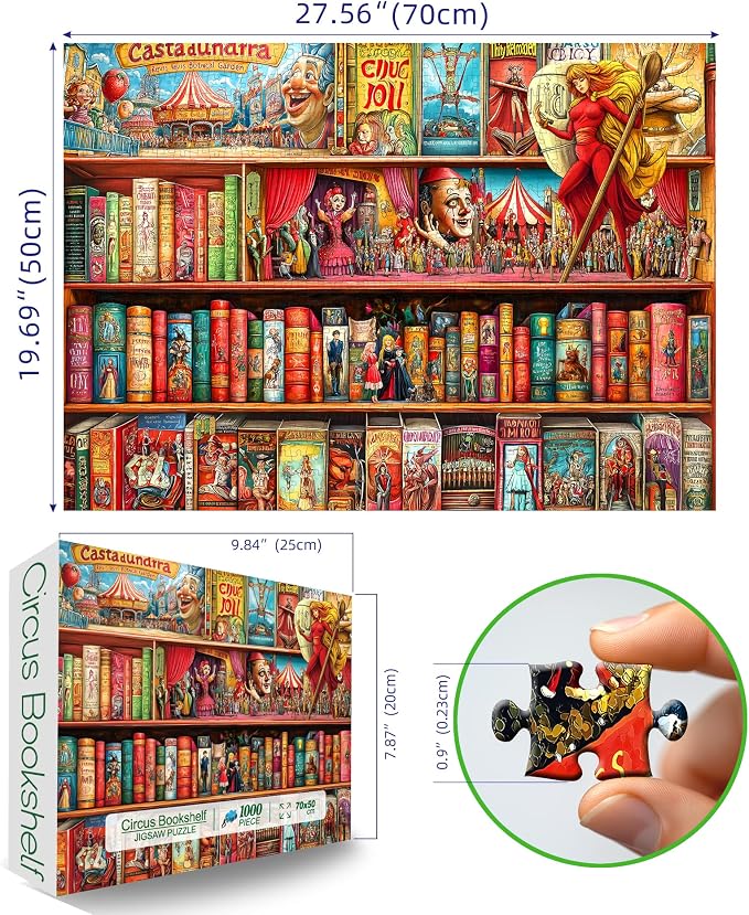 1000 Piece Puzzles for Adults Clearance, Heroes and the Circus Bookshelf House Puzzle for Adults, Challenge Art Jigsaw Puzzles, for Gift Birthday Party Games Family, 27.5X19.7 in Dust Free Puzzle