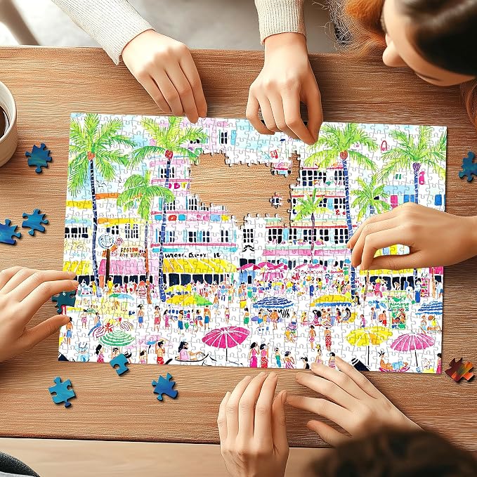 Beach Puzzles for Adults 1000 Pieces, Difficult Challenging Art Jigsaw Puzzles Summertime Seaside Scene for Gifts Adults and Teens for Party Game Family Fun (27.5"x19.7")