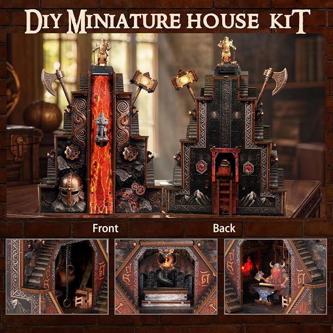 Ironpeak Forgeworks Miniature Kit - DIY Miniature House Kit for Adults, Teens, Dollhouse Booknook Bookshelf Insert Decor with LED Light, 3D Wooden Puzzle Gifts for Family, Friends