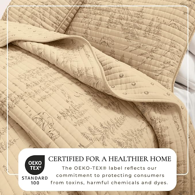 Great Bay Home Lodge Quilt Set - 3-Piece King/California King Size Rustic Bedding Set - Lightweight, All-Season, Reversible Bedspread (Bear Mountain Scene)