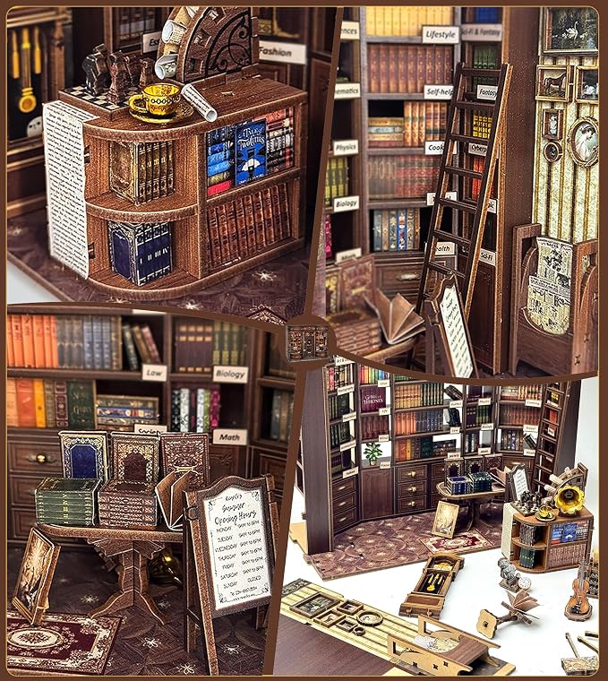 Spilay DIY Miniature House Kit for Adults, Miniature Dollhouse Building Kit | With Warm Light & Detailed Furniture, Creative DIY Craft for Bookshelf Decor, Room Decoration & Gift Giving