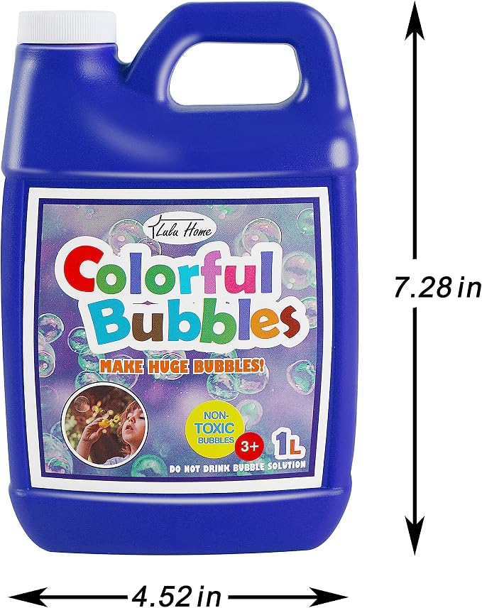 Lulu Home Concentrated Bubble Solution, 1 L/ 33.8 OZ Refill for Bubble Machines, Giant Wands, and Blowers - Up to 2.5 Gallons for Kids' Birthday Parties