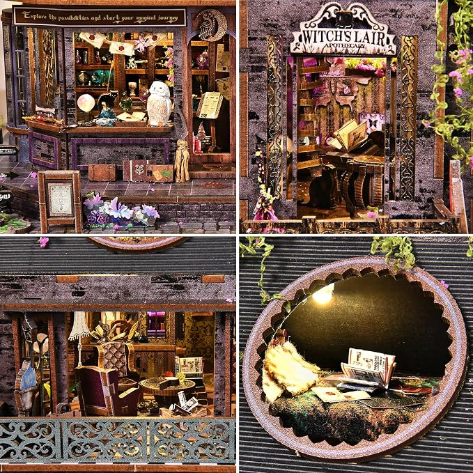 TOYQI Mini House Kit, DIY Miniature Dollhouse Book Nook for Adult | 3D Wooden Puzzle Booknook with LED Light, Diorama Building Home Decor Gifts for Family Lovers