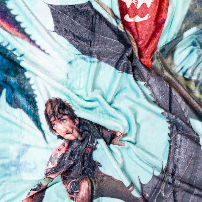 Silver Buffalo How to Train Your Dragon Plush Fleece Throw Blanket Featuring Hiccup and Night Fury, 45" x 60"