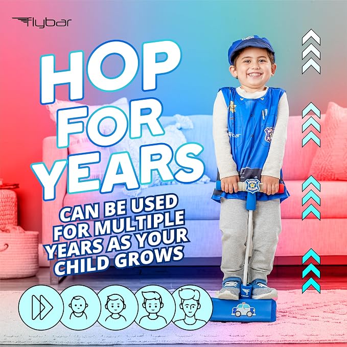 Flybar My First Foam Pogo Jumper for Kids Fun and Safe Pogo Stick for Toddlers, Durable Foam and Bungee Jumper for Ages 3 and up, Supports up to 250lbs (Blue Police)