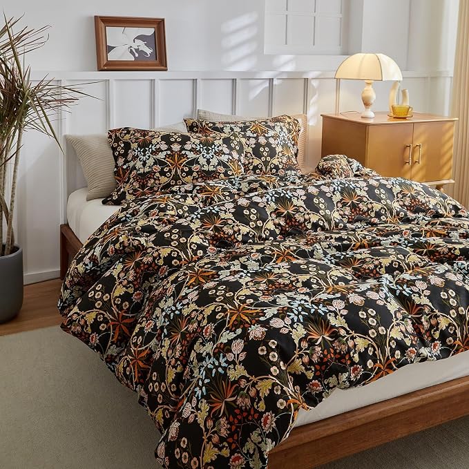 Vintage Floral Paisley Comforter Set Full Size Bohemian Flowers Leaves Pattern Comforter Fluffy Soft Microfiber Botanical Floral Bedding Set Farmhouse Paisley Flowers Comforter Set for Girls Women