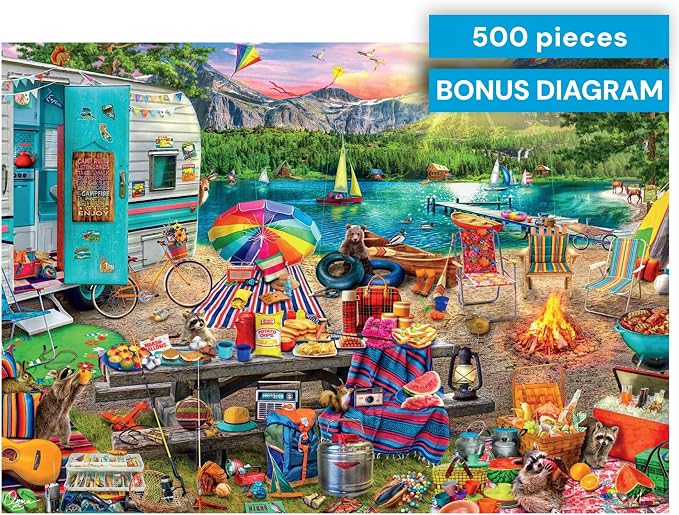 Buffalo Games Aimee Stewart - Family Campsite - Look Closer - 500 Piece Jigsaw Puzzle - 21.25 x 15 in - Hidden Images - Reference Poster - Adult Puzzles
