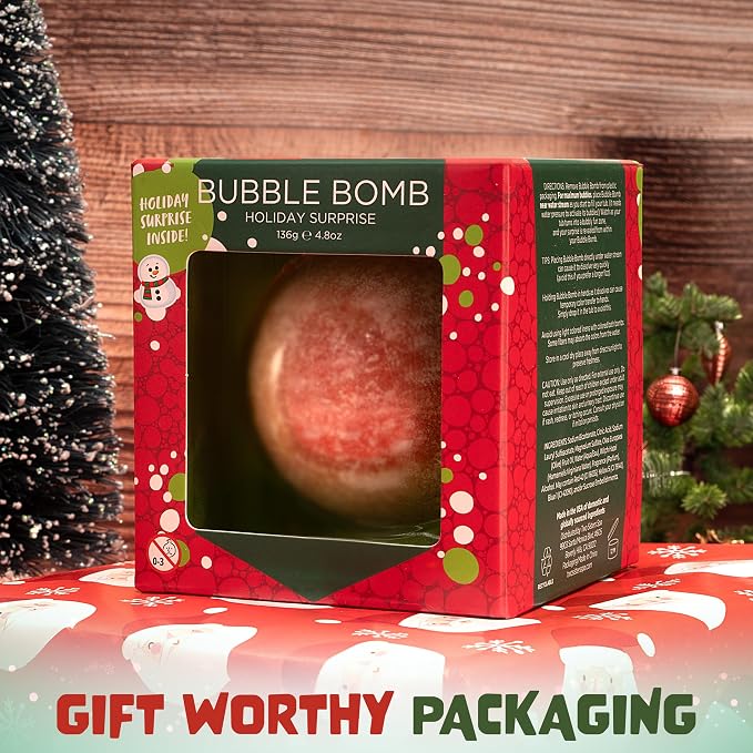 Christmas Bath Bomb for Kids with Surprise Bath Toys Inside (Gift Set) - Stocking Stuffers for Boys and Girls - Holiday Bubble Bath with Cheerful Scent, USA Made by Two Sisters