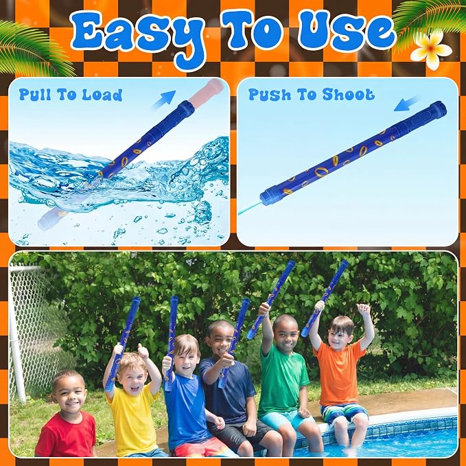 Halloscume 6 Pcs Blue with Gold Rings Water Guns Bulk Party Favors for Kids 15.75" Water Squirters Blaster Shooters for Summer Swimming Pool Beach Cartoon Birthday Gifts Supplies