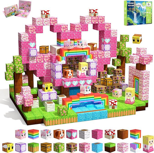 Magnetic Blocks, 48PCS Magnetic Building Cube Set for Kids Ages 3+, Constructions STEM Stacking Tiles Toy Building Birthday Gifts for Girls