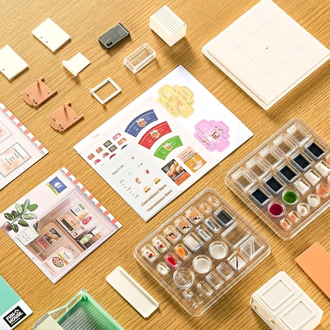 Miniature Convenience Store DIY Kit with Acrylic Display Case – Mini Market Dollhouse Scene, Tool-Free Craft Set for Teens, Adults & Beginners