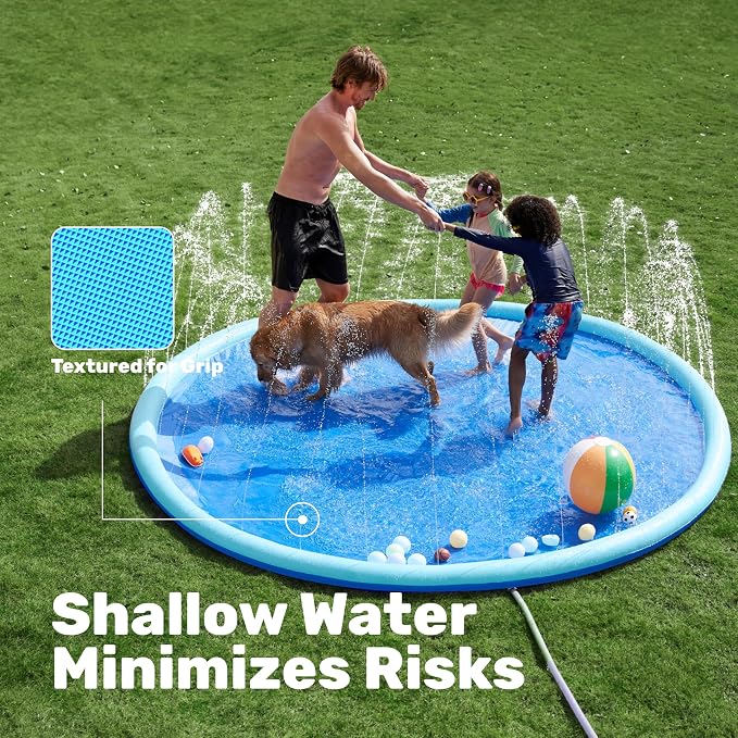 SLOOSH 120" Non-Slip Splash Pad Sprinkler - Outdoor Water Toys Play Mat for Toddlers Kids Dogs, Outside Thickened Sprinkler Pool Party Durable Backyard Fountain for Girls Boys Pets(120in, Blue)