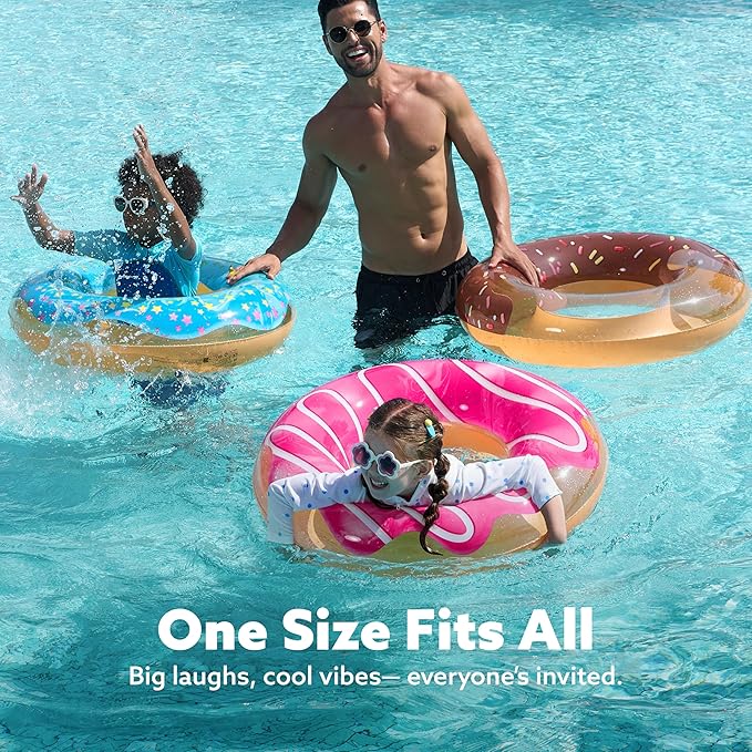 JOYIN Donut Pool Float 32” (3 Pack), Funny Pool Tube Toys for Swimming Pool Party and Donut Party Supplies