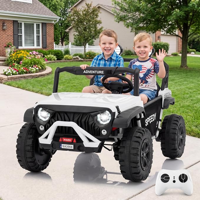 24V 2-Seater Ride on UTV Truck with Remote Control – 4WD Electric Vehicle Designed for Big Kids, Featuring Spring Suspension, Front and Behind LED Lights, Dual Storage Compartments, 3 Speed Settings,