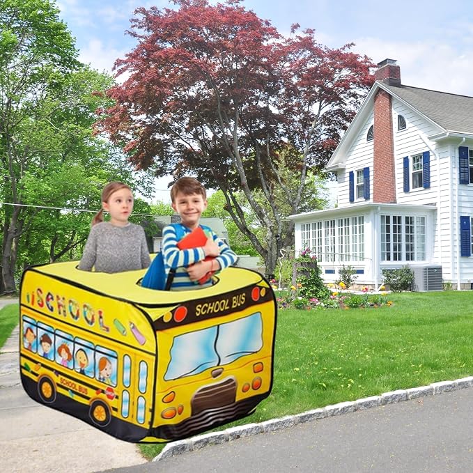 Pop Up Tent for Kids:School Bus Tent,Kids Pop Up Tent Indoor|Outdoor,Pop Up Play Tent for Kids,Without Installation,Suitable for 2-3 Children&for Ages 3+,School Bus Toy for Boys and Girls
