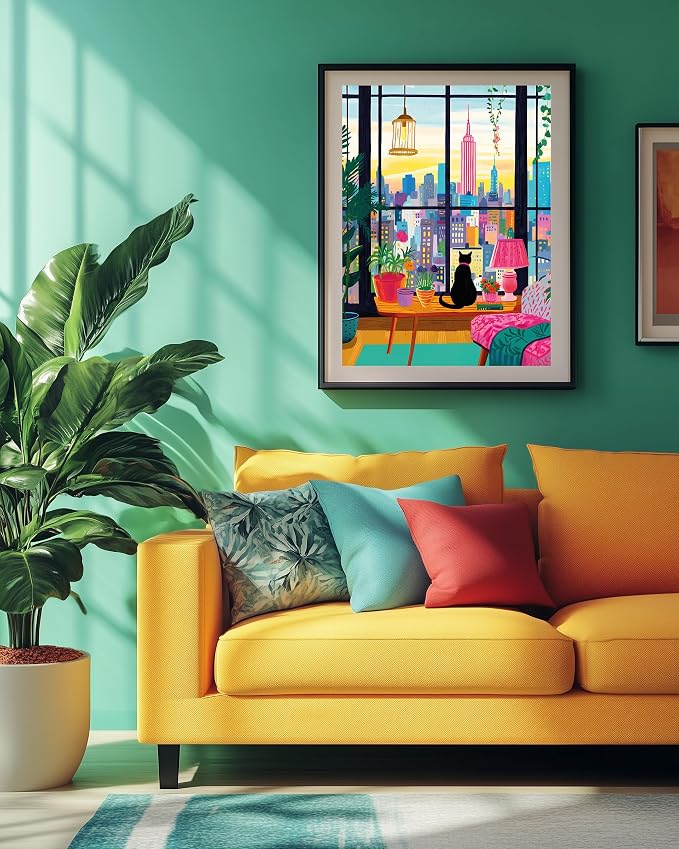 Puzzle for Adults 1000 Pieces, Cat in New York, Colorful Relaxing Jigsaw Puzzle, Mate Finish, Poster Included 1000 piece Puzzle for Adults, Stress Relief Art Puzzle.