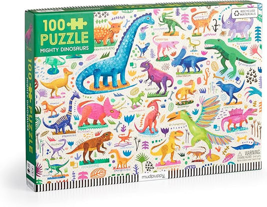 Mudpuppy Mighty Dinosaurs 100 Piece Puzzle – 100 Piece Jigsaw Puzzle with Colorful and Fun Illustrations of Jurassic Creatures for Children Ages 5 and Up