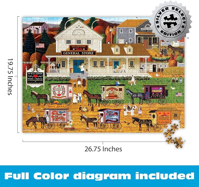 Buffalo Games Charles Wysocki Storin Up 1000 Piece Jigsaw Puzzle - Silver Select, 26.75 x 19.75 in, with Poster - 1000 Piece Puzzle for Adults - Americana Village Scene - Foil Accent Box