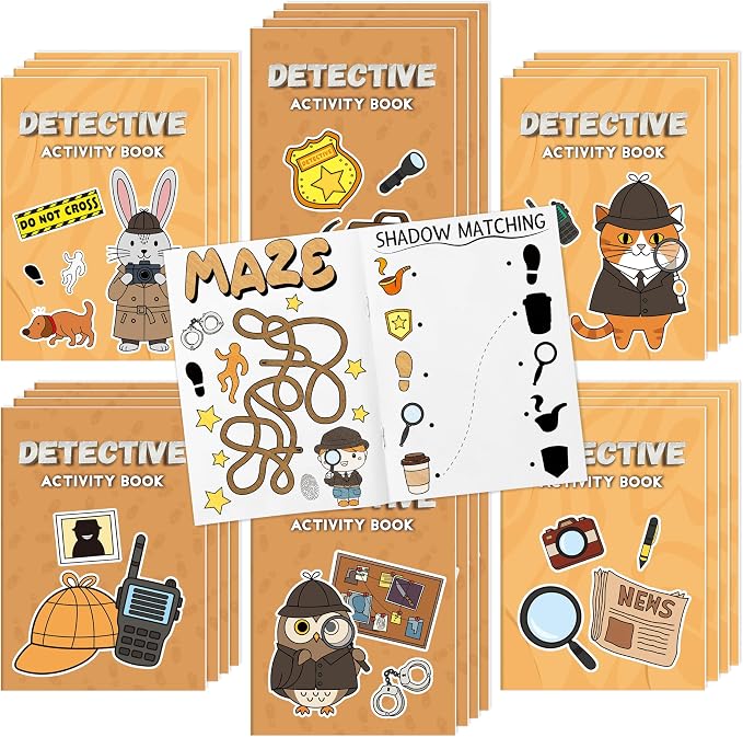 Detective Activity Books for Kids - 24 Pcs Secret Agent Coloring Books Bulk Mini Maze Word Scramble Word Search Games Activity Booklet for Birthday Party Favors Goodie Bags Stuffers Classroom Rewards
