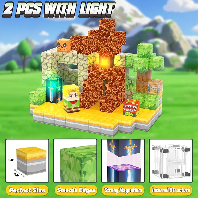 200PCS Magnetic Blocks - Light Up Magnetic Building Blocks Magnet Block Cubes Forest Set, STEM Montessori Sensory Stacking Toys for Kids Boys Girls Ages 3 4 5 6 7 8-12 Holiday Christmas Birthday Gifts