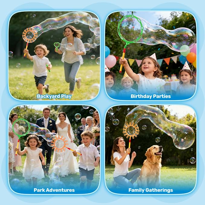 SYNCFUN Giant Bubble Wands Set Bulk with Bubble Solution for Kids Summer Outdoor Toy Game Activity Party Favors, 8 Pcs Giant Bubble Maker with Tray, 20.5" Large Wand Set for Boys Girls Kids