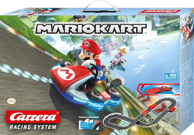 Carrera GO Mario Kart Slot Car Race Track Set - Battery Powered (Ages 5+) | Battery-powered slot car track, Mario Kart toy for kids 5+, includes Mario & Luigi cars, jump ramp, 14.1-ft track
