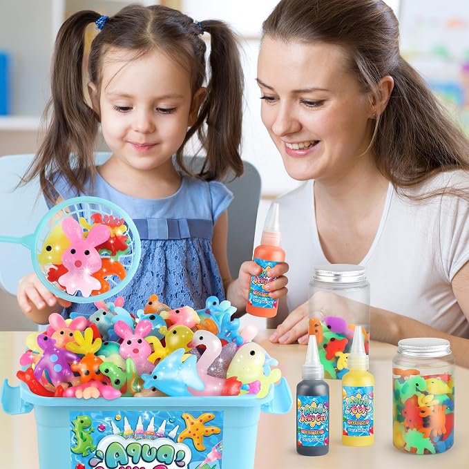 Magic Gel Water Elf Toy Kit, Aqua Fairy Water Gel Kit for Kids with 10PCS Aqua Jelly Gels & Animal Mold, Gift for Christmas, Easter, Birthday, New Year, Creative Art Craft Girls 6 7 8 9 10 Year Old