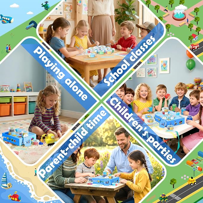 Air Dry Clay Kit -Traffic Theme, Modeling Clay for Kids, DIY Magic Clay with Sculpting Tools and Tutorials, 12 Boxes Molding Clay, Ultra Light, Soft & Non-Sticky, Arts and Crafts Gift for Kids