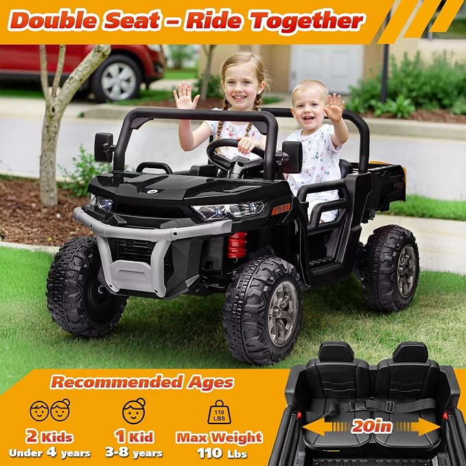 Joyracer 4WD 24 Volt Ride on Toys, 800W Ride on Truck for Kids, 2 Seater Power Car Wheels w/Dump Bed & Shovel, Ride on UTV w/Remote Control, Bluetooth, LED Lights, Black
