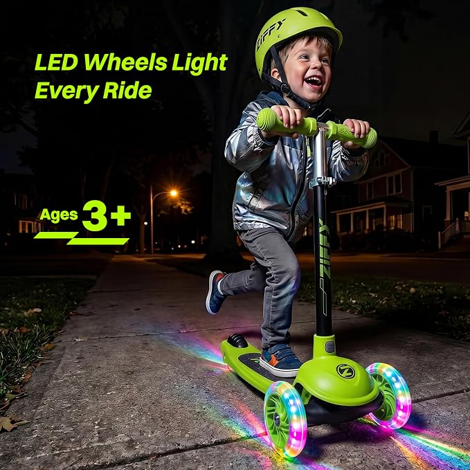 JOVA ZIFFY Multicolor 3 Wheel Scooter for Kids 3-5, Toddler Kick Scooters with LED Light-Up Wheels for Boys and Girls, 5 Adjustable Height and Lean-to-Steer Design, Support up to 110 lbs