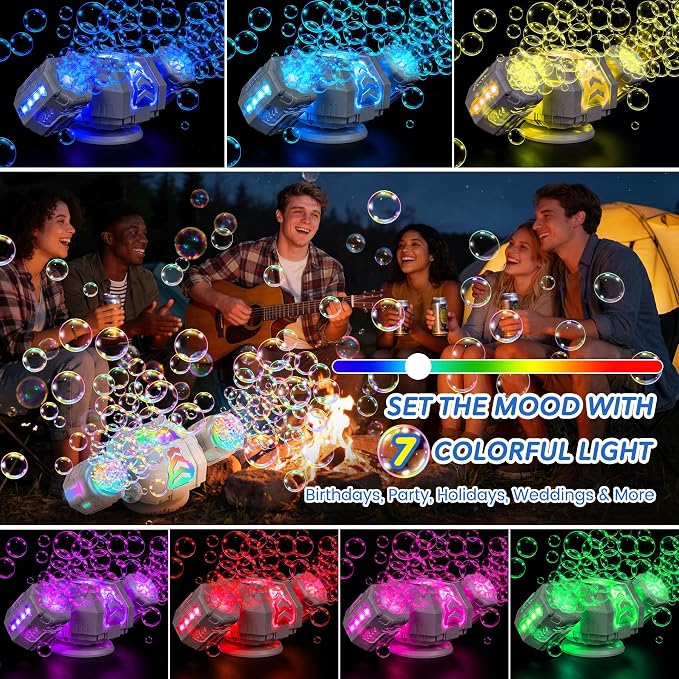 Bubble Machine with Remote Control, 360° Auto Rotation 30000+ Big Bubbles Multicolor LED Lights, Rechargeable Bubble Machine for Parties Birthday Wedding Boys Girls Indoor Outdoor