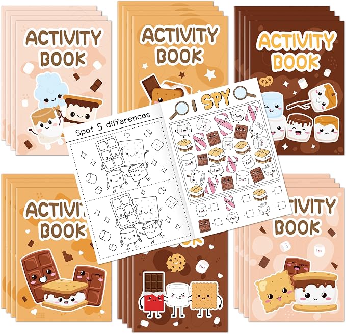 Marshmallow Activity Books for Kids-48 Pcs Marshmallow Mini Game Coloring Books Set Bulk Mazes Word Research Word Scramble Games for Birthday School DIY Activity Supplies Goodie Bags Stuffer