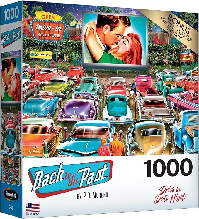 RoseArt - Back to The Past - Drive in Date Night - 1000 Piece Jigsaw Puzzle for Adults