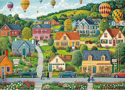Puzzles for Adults 1000 Pieces, Happy Town Jigsaw Puzzle with 1:1 HD Poster, Perfect Interlocking No Dust, Stress Relief Ideal Gift for Family Games