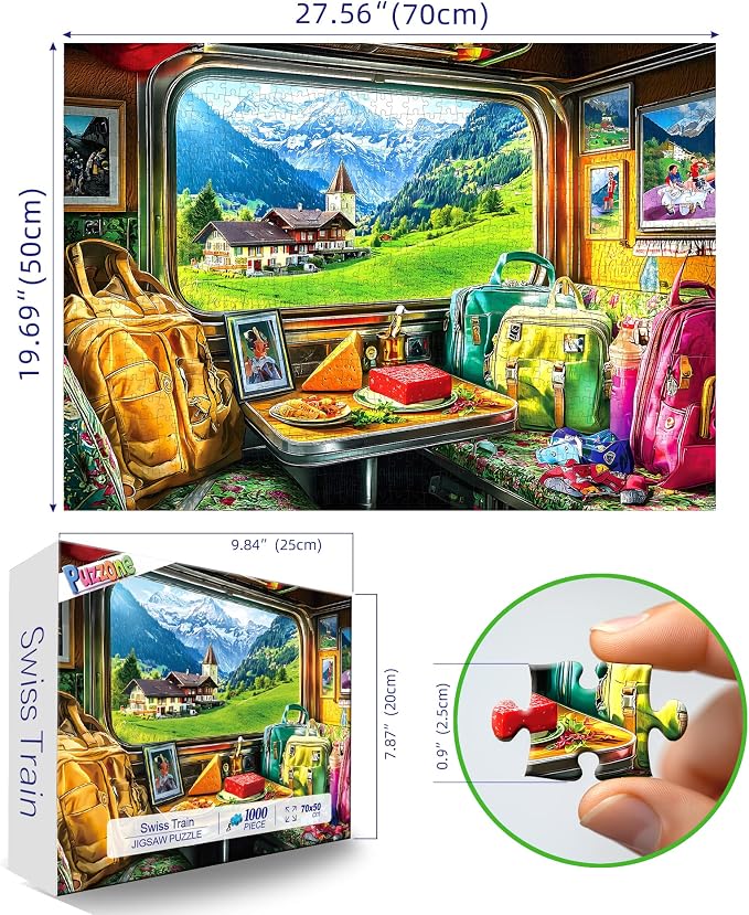 Puzzles for Adults 1000 Pieces, Swiss Mountain Train Journey Jigsaw Puzzles for Adults, AImpossible Hard Difficult Challenging for Family Fun Party Game Gifts Decoration, 27.5 x 19.7 inch