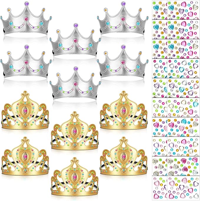 Yaomiao 22 pack DIY Crowns Set Include 12 Pcs Foam Princess Crowns and 10 Pcs Diamond Sticker for Kids
