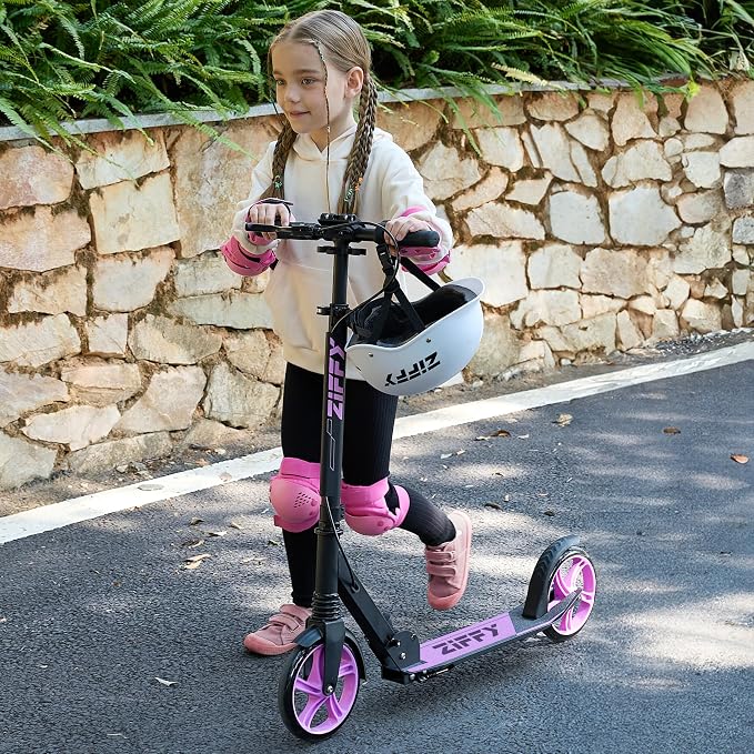 JOVA ZIFFY Scooter for Kids with Hand Brake, Foldable Kick Scooter for Ages 6-12, Lightweight Scooter for Boys with 4 Adjustable Heights, ABEC9 Bearings, Supports Up to 220 lbs