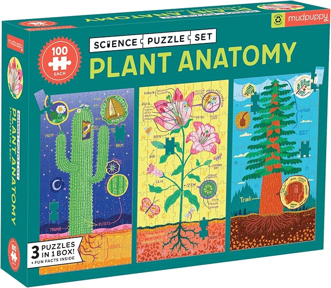 Plant Anatomy Science Puzzle Set from Mudpuppy - Includes Three 100 - Piece Puzzles with Colorful Illustrations, Ages 6+, Trifold Insert with Fun Science Facts Included
