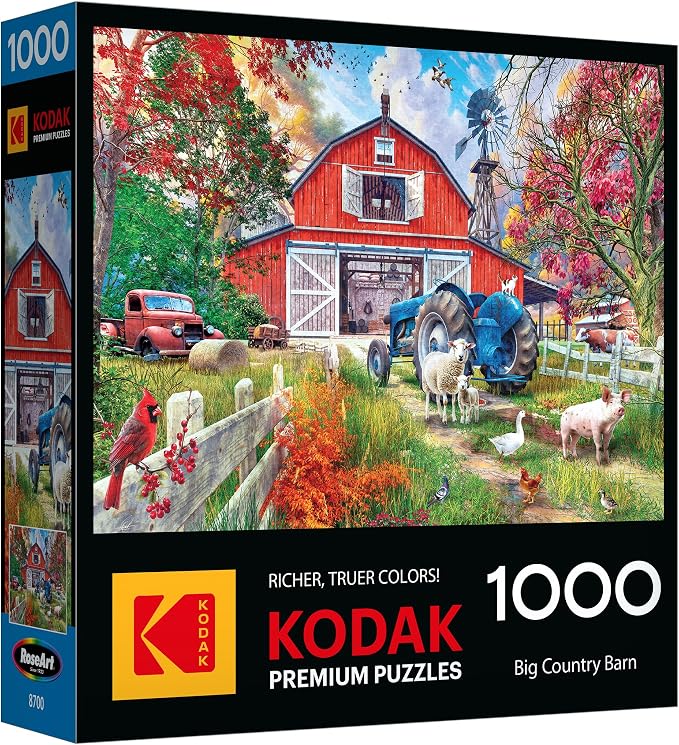 RoseArt - Kodak Premium - Big Country Barn 1000 Piece Jigsaw Puzzle for Adults, Vibrant Farm Scene - Made in USA