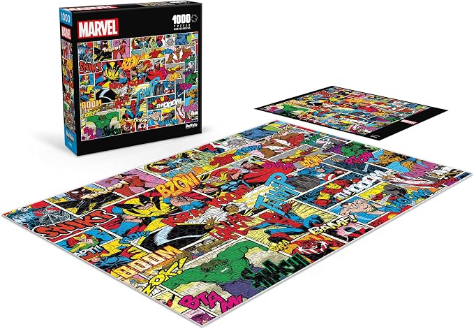 Buffalo Games – Marvel Heroes Comic Collage 1000 Piece Jigsaw Puzzle Colorful Puzzle for Adults – Precision-Cut Pieces, Beautiful Artwork, and Hours of Relaxing Fun